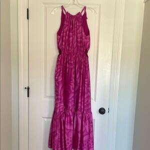 Taylor Pink Ruffled Tiered Halter Maxi Dress